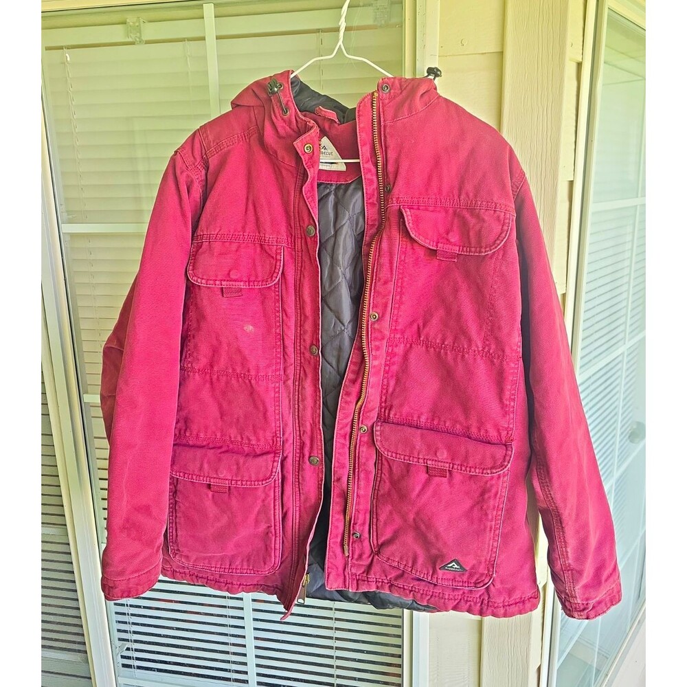 Ridgecut Toughwear Canvas Women's Work Jacket Burgundy Hooded Lined Full Zip M